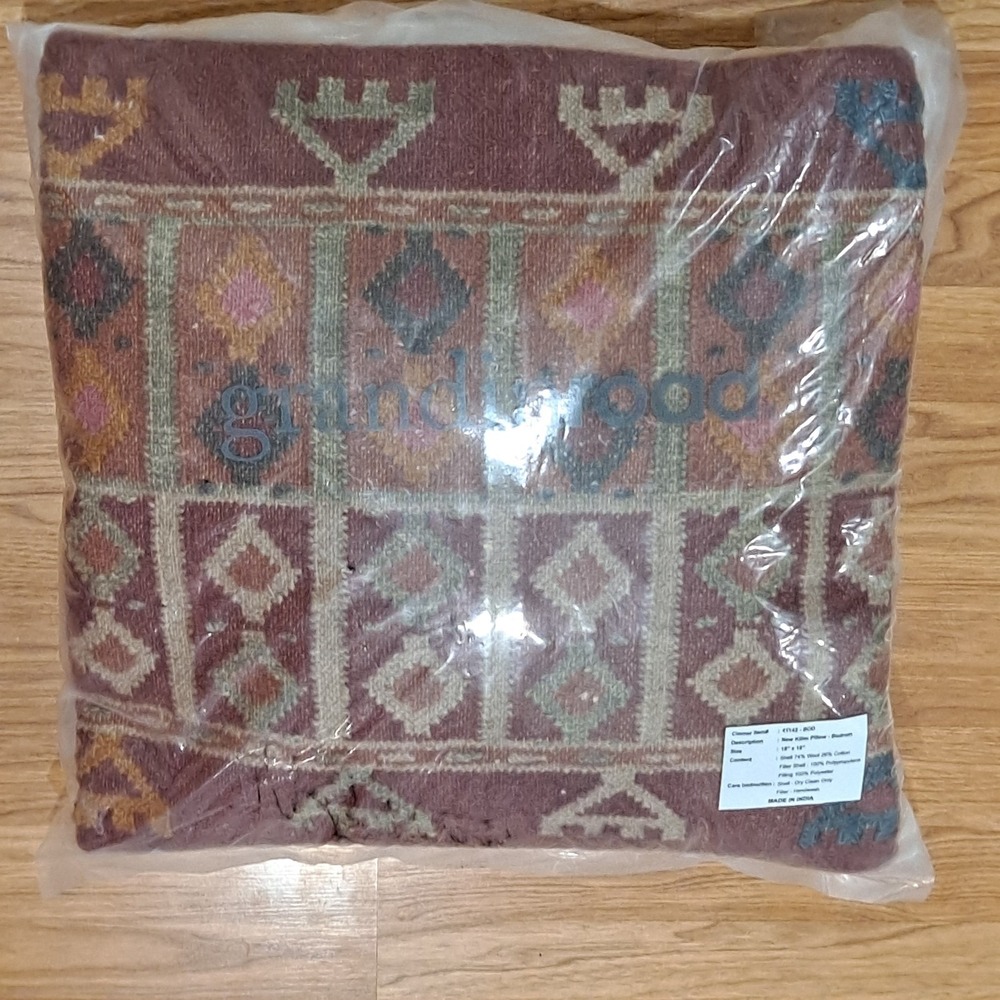 New Grandin Road Kilim Pillow Wool Square Throw Pillow & Insert 18" X 18" L